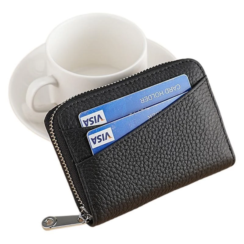 Western RFID Blocking Cowhide Leather Accordion Unisex Card Holder Large Capacity Patchwork Coin Purse