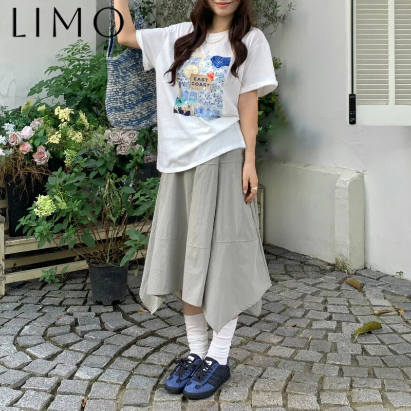 

LIMO Fashion Solid Color Skirt Casual Tie Waist Patchwork Minimalist Elegant Spring Summer Skirt Irregular Design High Quality