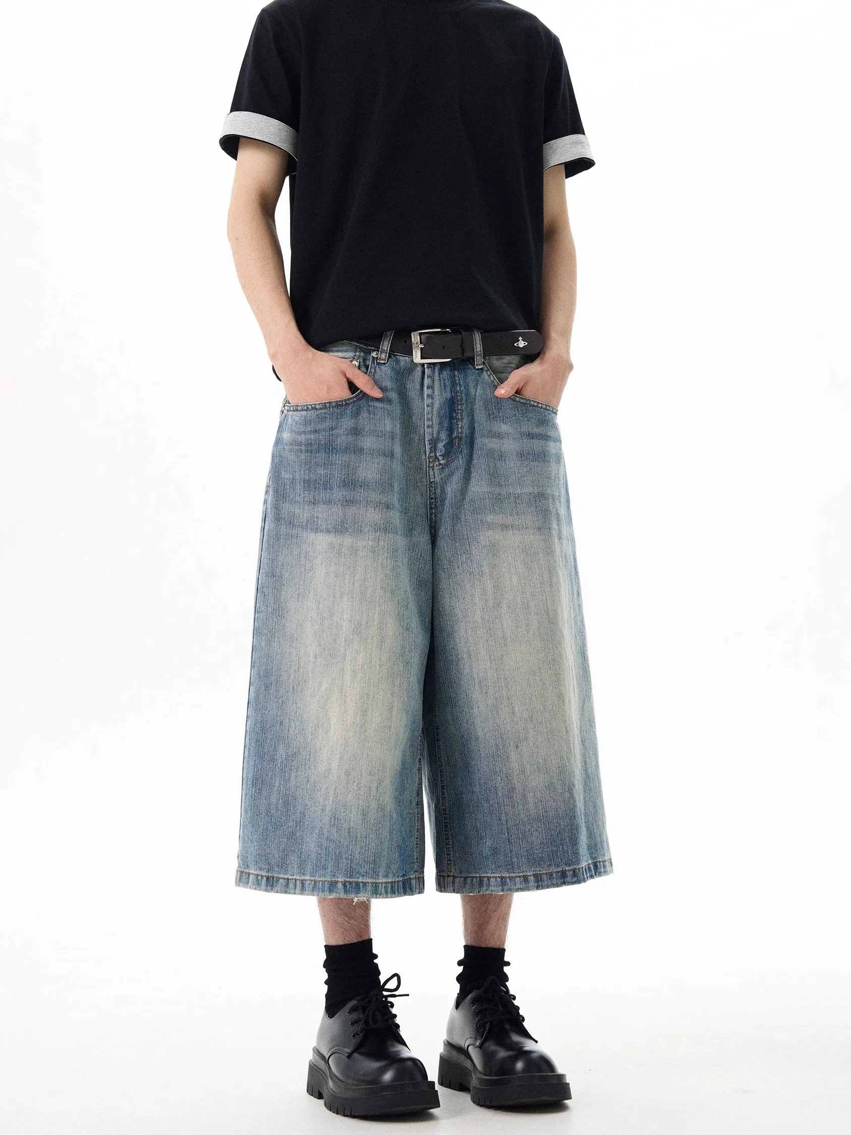 الرجعية الأمريكية Waed الدنيم واسعة الساق ort السراويل فضفاضة سبعة أقدام الجينز عارضة الشباب العصرية متعددة كيت منتصف عالية الخصر الجينز