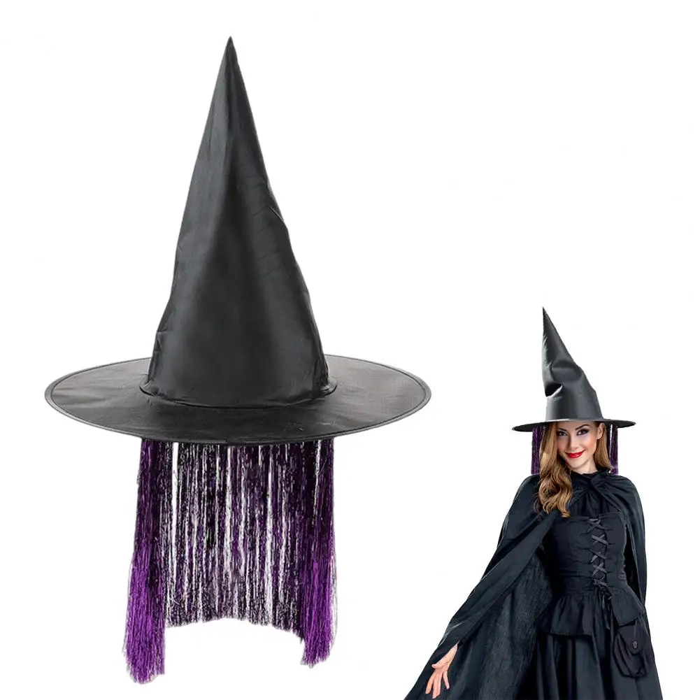 قبعة ساحرة ناعمة قابلة للتنفس قبعة ساحرة داكنة غامضة مع زخرفة شرابة للنساء من قماش أكسفورد للحفلات التنكرية #2