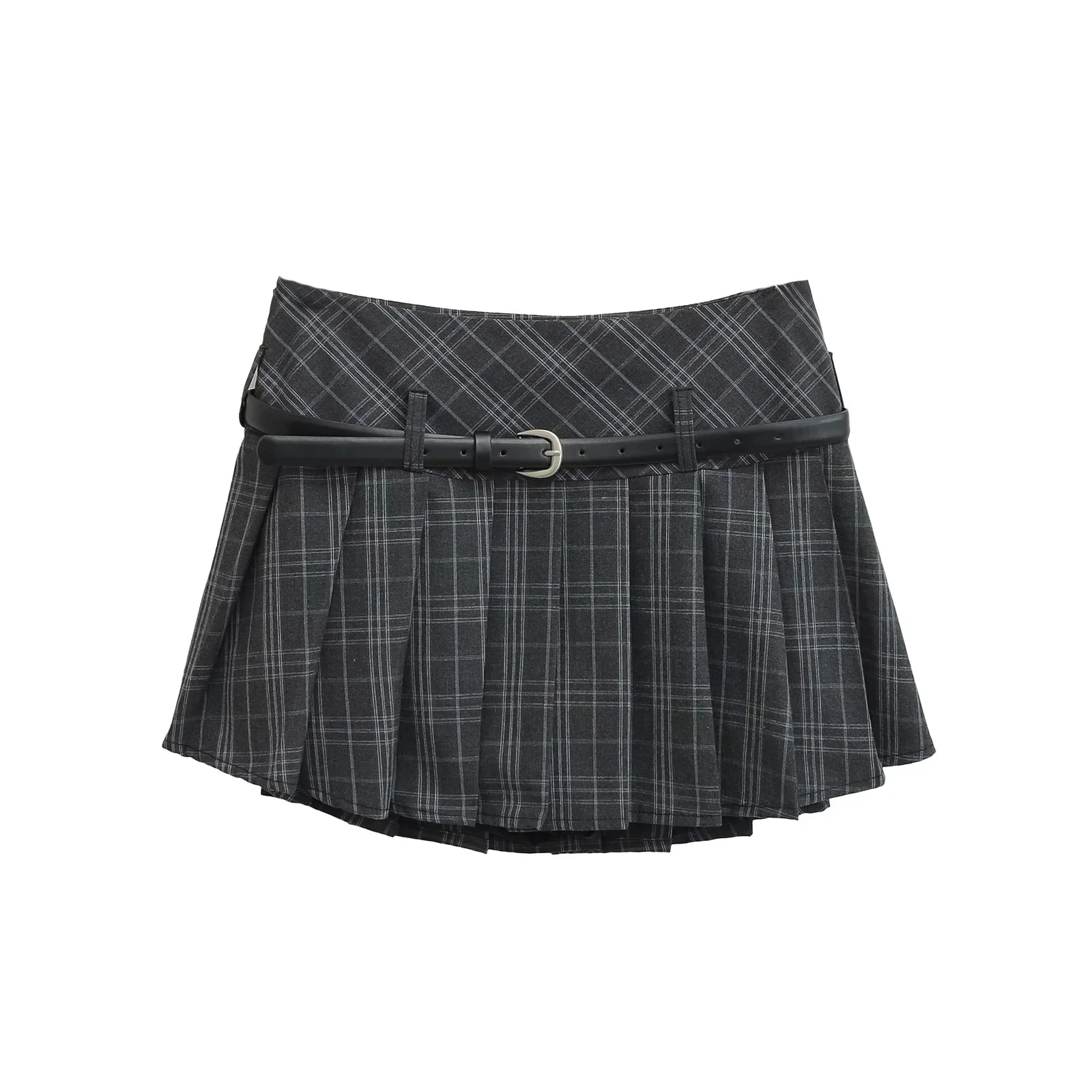 

Retro American Plaid Belted ort Skirt A-Line School orm Sle Casual High Waist Folded High Slimming Versatile Women's ...