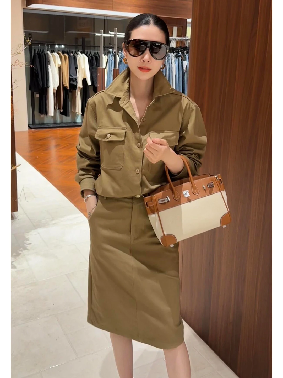 Setelan Rok dan Kemeja Katun L - Casual Loose Linen Shirt Dress ulasan dan harga