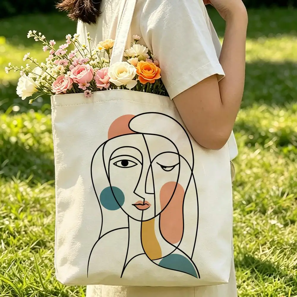 Picasso Exhibition The Kiss Art Storage Bags Beach Canvas Shoulder Tote Bag Double-Sided Print Fashion Handbag for Travel Picnic