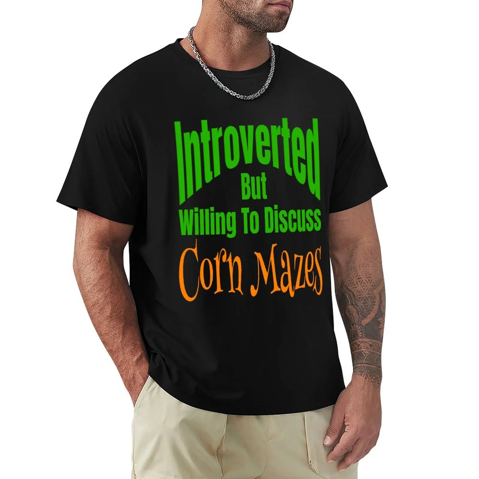 Introverted But Willing To Discuss Corn Mazes Fall Autumn Corn Maze Funny Humor T-Shirt Plus Size Basic Short Sleeve Top