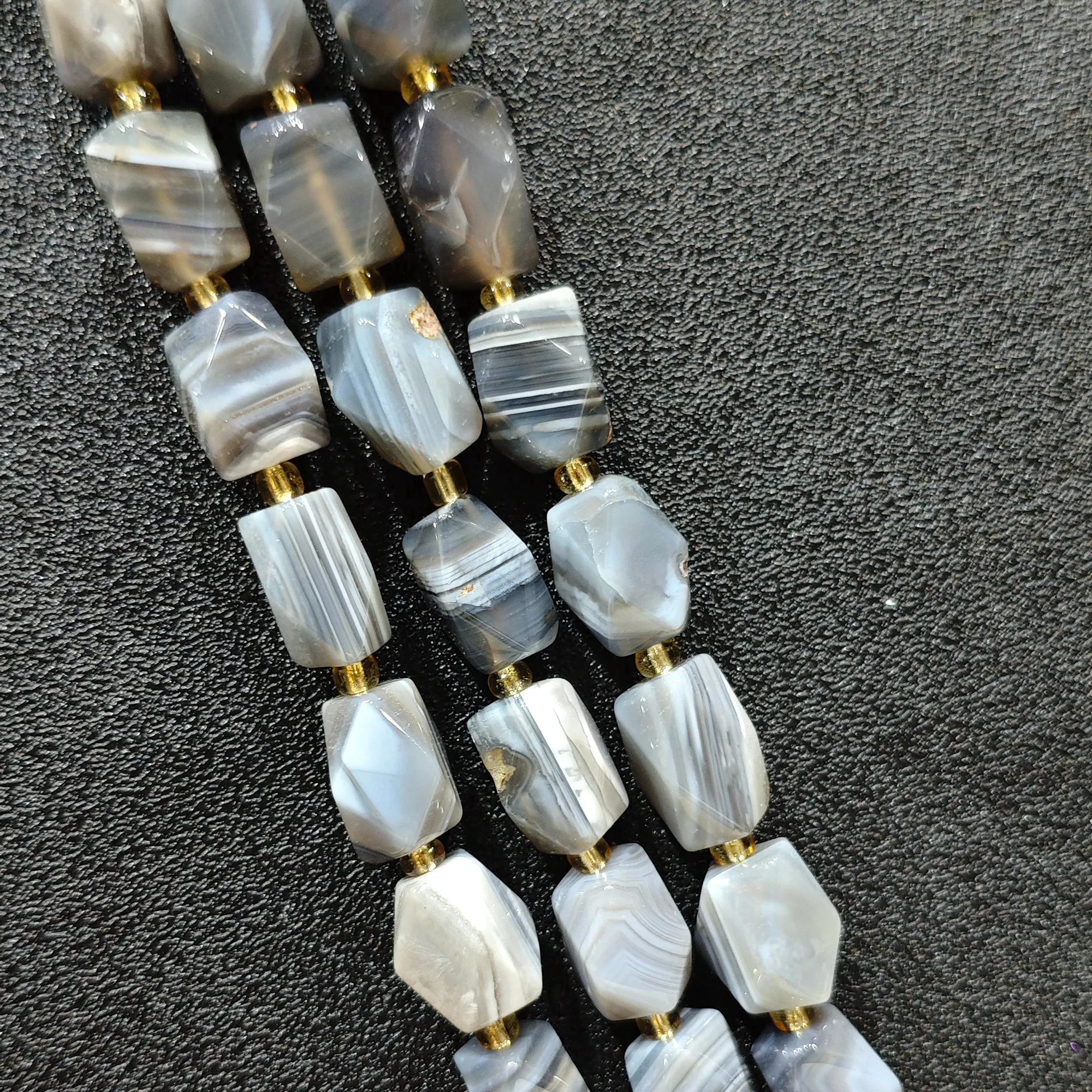 Natural Banded Agate Chunky Faceted Loose Gemstone Beads Strand Grey Striped Column Nugget Spacer Beads DIY Jewelry Supplies