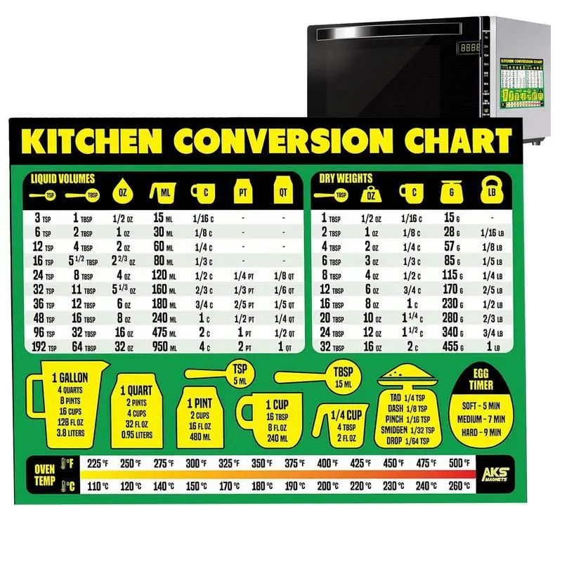 1pc Kitchen Magnet Conversion Chart For Food Measuring Liquid Weight Temperature Cooking Accessories