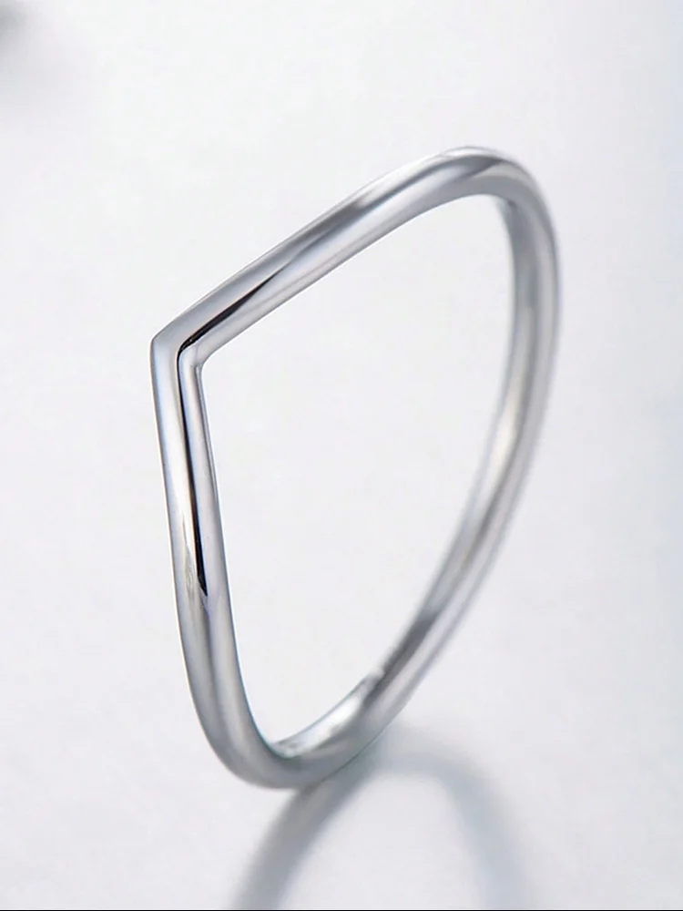 خاتم من الفضة الإسترليني عيار 925 بسيط كلاسيكي ناعم على شكل حرف V للنساء مجوهرات الخطوبة والزفاف عالية الجودة