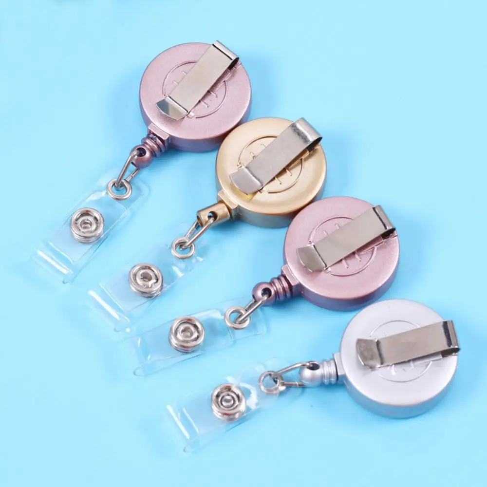

Gold Silver ID Card Holder Name Tag Keyring Clips Retractable Badge Reel Belt Clip Anti-Lost Easy To Pull Buckle
