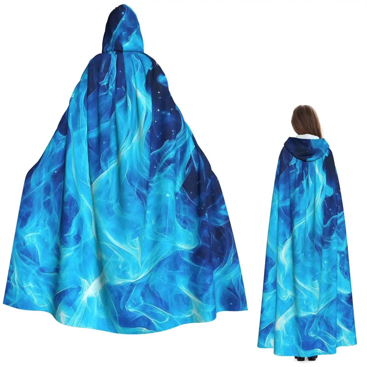 

The Spiritual Meaning Of Blue Fire Long Hooded Cloak Witch Medieval Costume Cosplay Cape HalloweenParty Adult Unisex