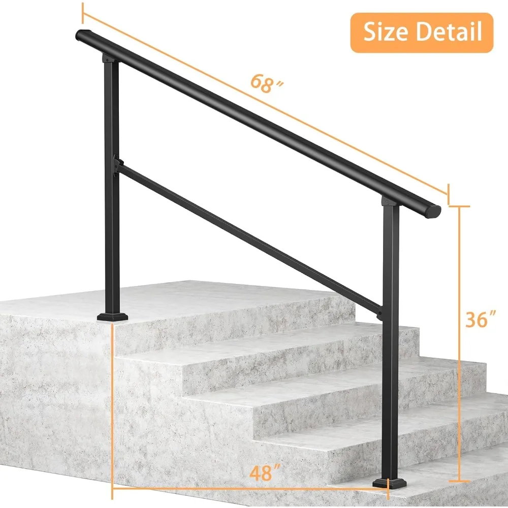 Factory Direct 2026 2-Pack 5-Step Outdoor Stair Handrails, Wrought Iron Style, Exterior Porch Railing Kit for Steps (4-5)