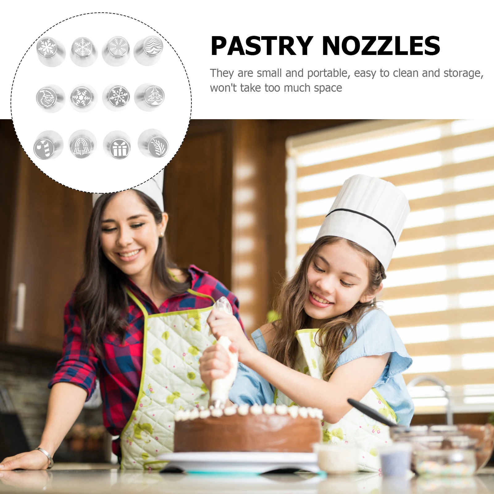 

12 шт., насадки для торта из нержавеющей стали, многоразовые инструменты для выпечки для украшения торта, печенья, кондитерских изделий, рождественские кухонные принадлежности