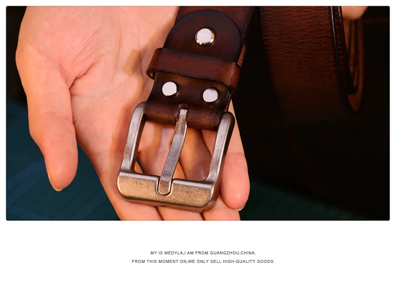 MEDYLA Herrengürtel Top Leder Lässiger hochwertiger Gürtel Vintage Design Dornschließe Echtledergürtel für Männer Geschenkbox – Detail 7