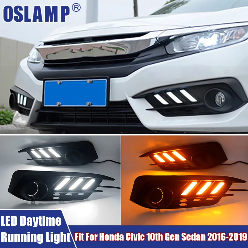 

2Pcs Car LED Daytime Running Lamps White Light Car Led Turn Signal Lamp Amber Light Fit For Honda Civic 10th Gen Sedan 2016-2019