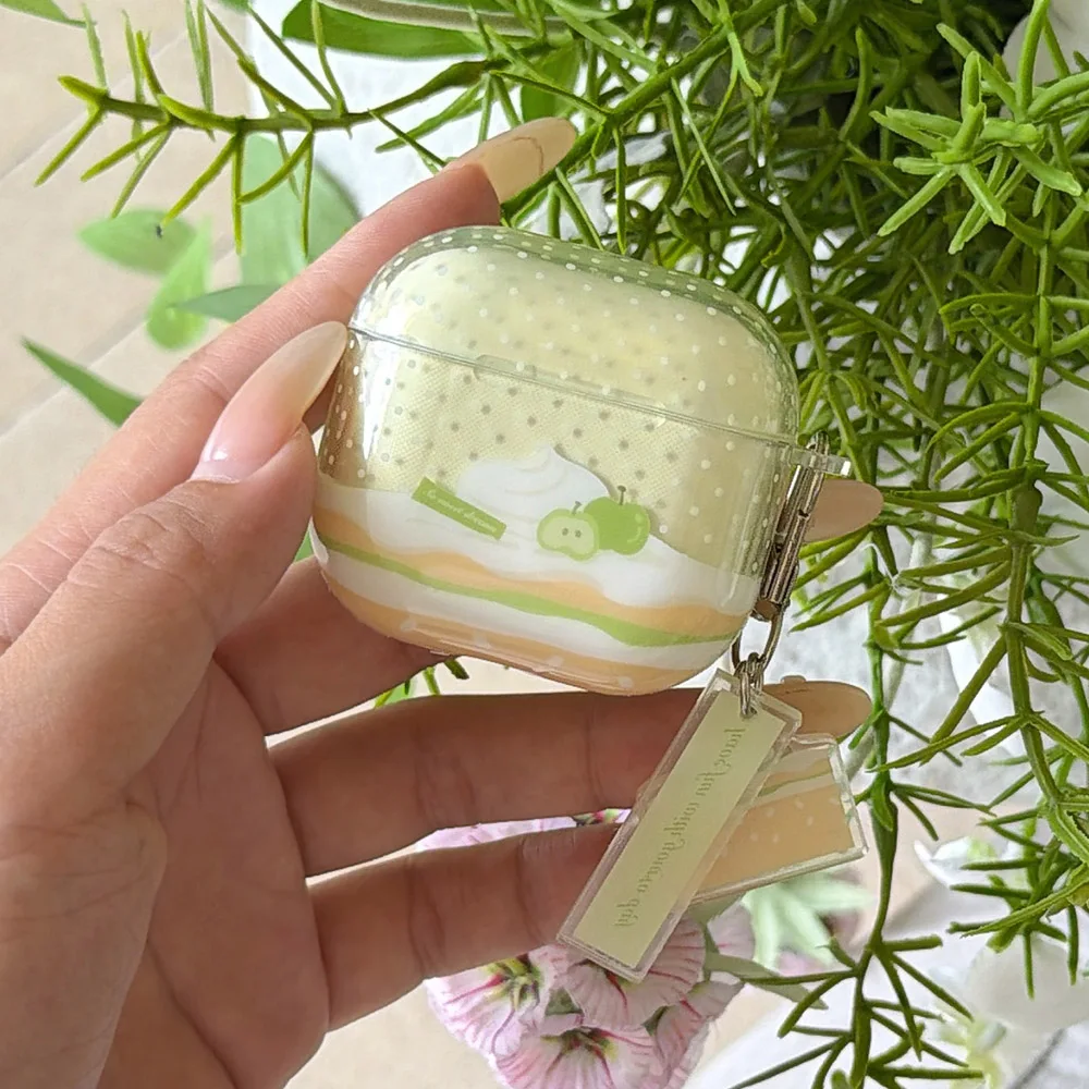Light Green Clear Polka Dot Apple Pattern Soft Silicone Earphone Case for AirPods 4 3 2 1 Pro2 Pro3 Shockproof Protection Cover