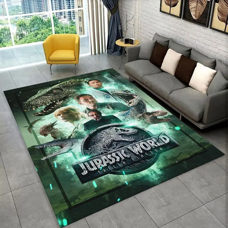 Alfombra clásica de dibujos animados de dinosaurios de Jurassic Park para dormitorio, sala de estar, sofá, felpudo, decoración del hogar, alfombra antideslizante para área infantil