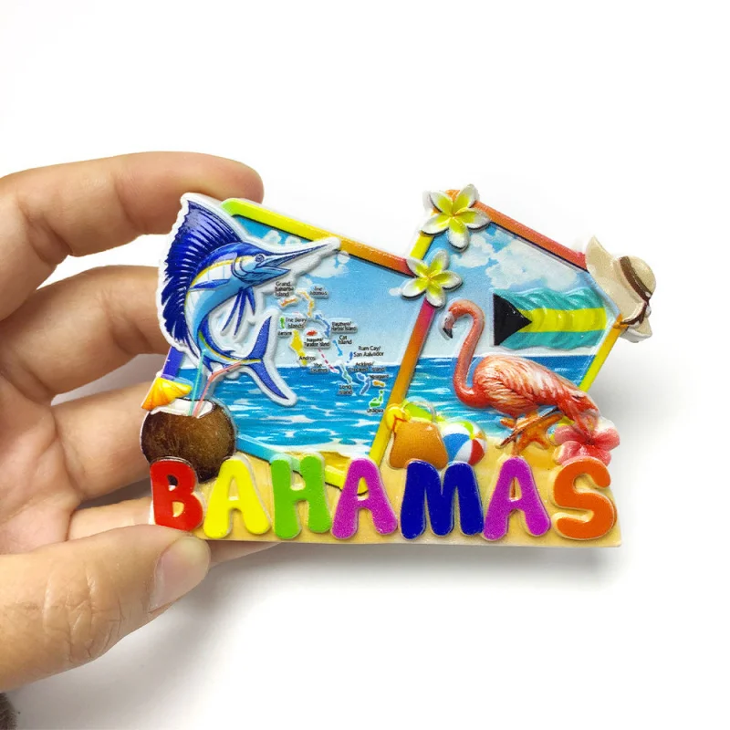 

Bahamas Landmark 3D Resin Fridge Magnet - Flamingo Marlin Pink Beach Souvenir | cute magnets for fridge home decor items
