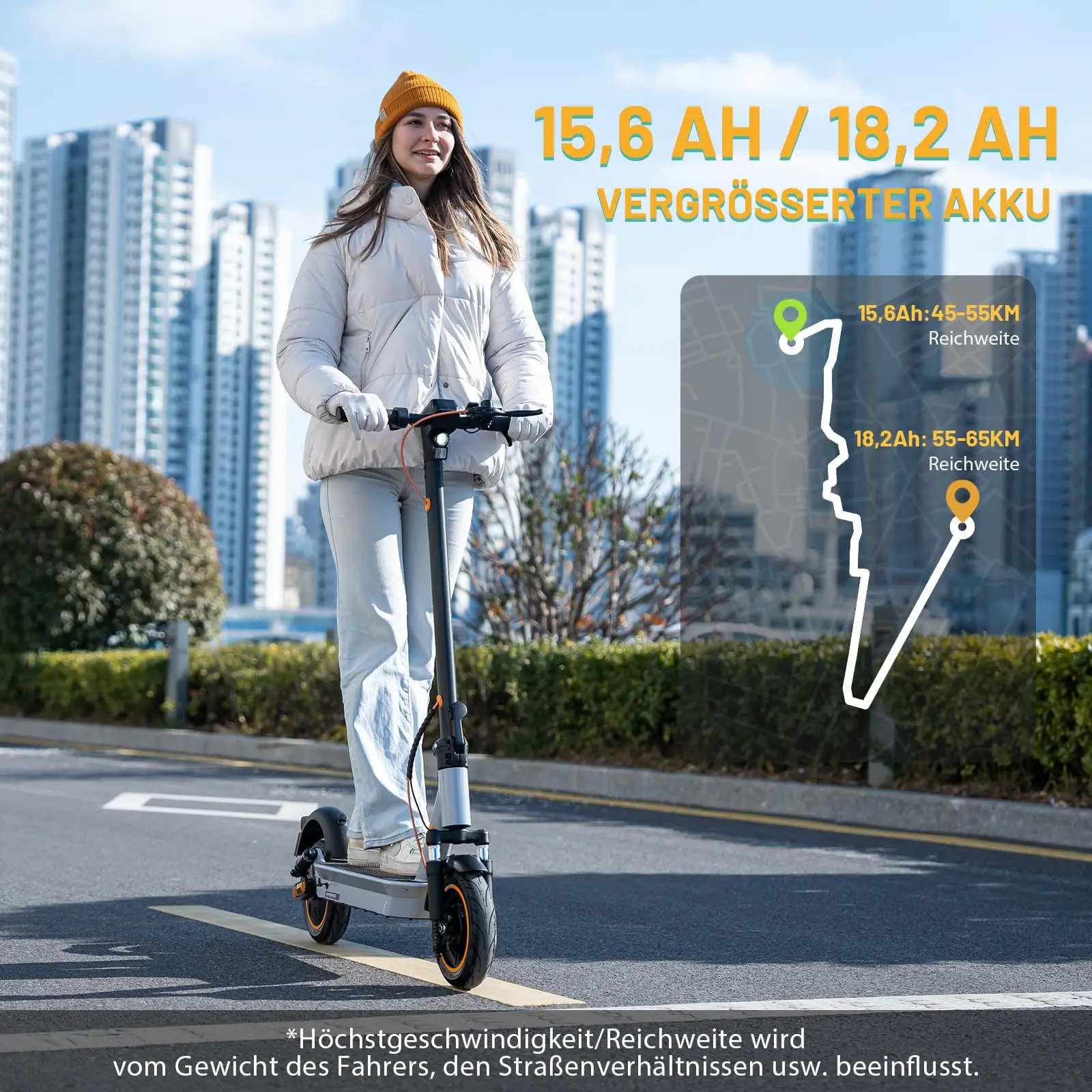 EVERCROSS TECH EV10K MAX E-Scooter with Street Legal Certification (ABE), 55 km/65 km Range, Electric Scooter for Adults