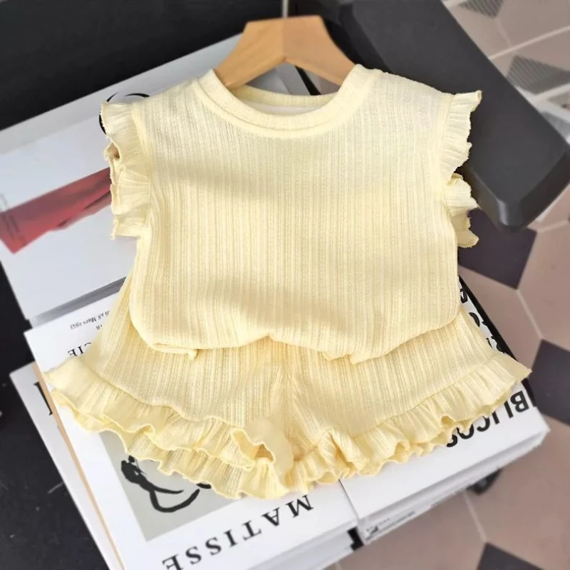 Little Girl Summer Set 2026 New Item For Baby Girls Thin Design Cute Children's Suspender Shorts Ice Silk
