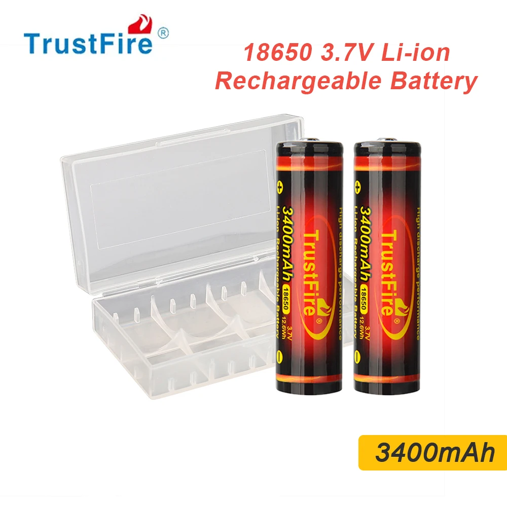 

TrustFire 100% original 3.7V 18650 2400mAh 3000mAh 3400mAh li-ion Rechargeable Batteries 2PCS For Flashlight Toys PCB / NO PCB