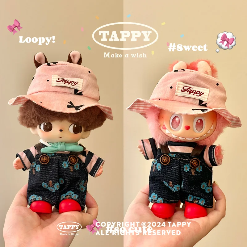 

For/Cloth 17cm Labubu Fashion Printed Jumpsuit Cute Fisherman Hat Set 18cm Dimoo Outdoor Adventure Cowboy Set Doll Accessories