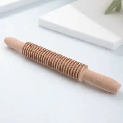 

1Pcs Screw Thread Baking Rolling Pin Wooden Dough Roller Home Kitchen Spaghetti Noodles Cooking Stick Rolling Pin
