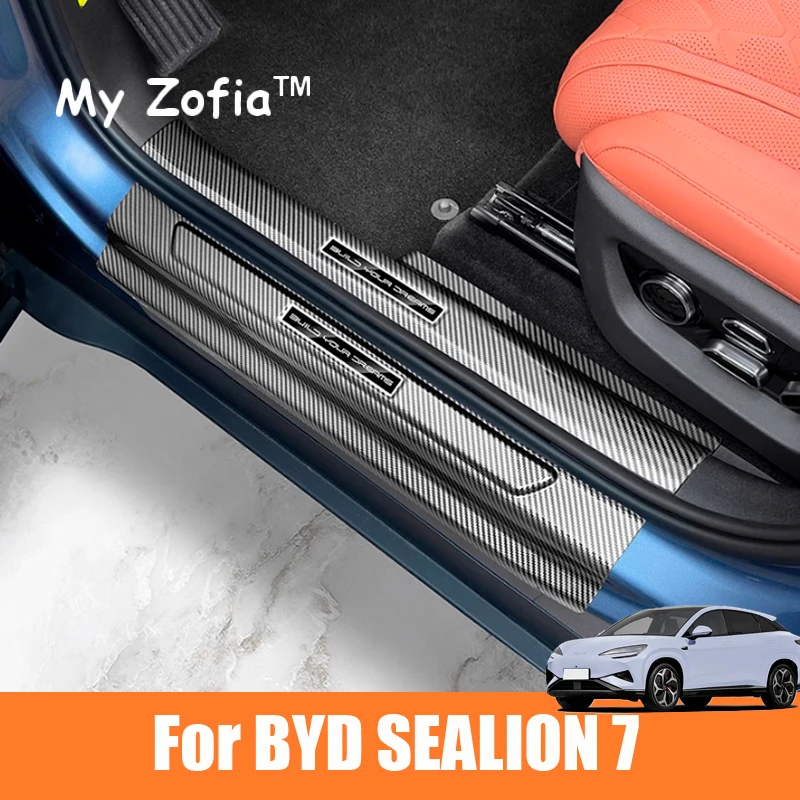 

For BYD Sealion 7 EV 2024 2025 2026 Car Door Sill Guards ABS Carbon Fiber Protector Threshold Trim Cover Sticker Accessories