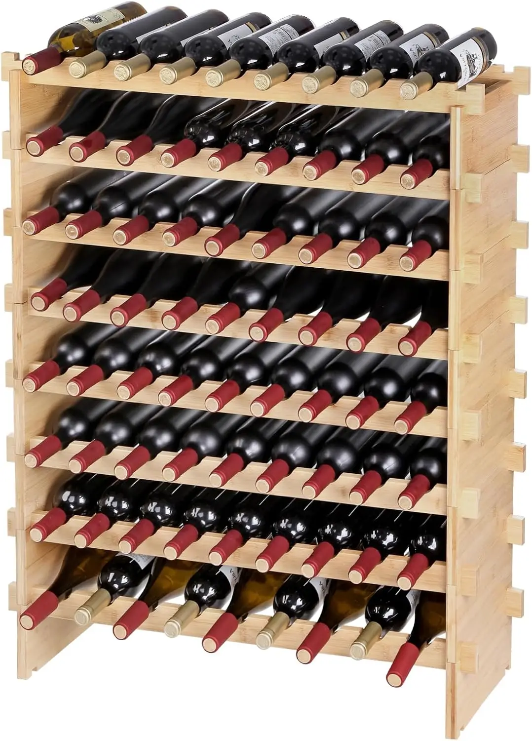 

8-Tier Stackable Wine Rack, Solid Bamboo Wood Storage Shelf for Kitchens, Dining Rooms, Cellars