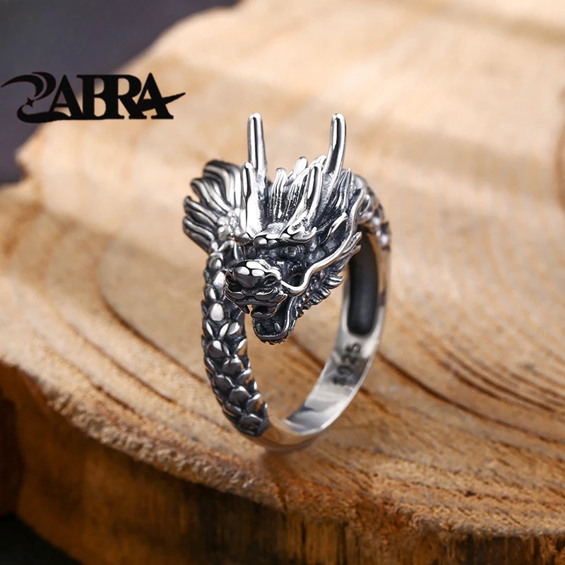 S925 Silver Men's Ring Ethnic Style National Tide Relief Three-dimensional Dragon Ring