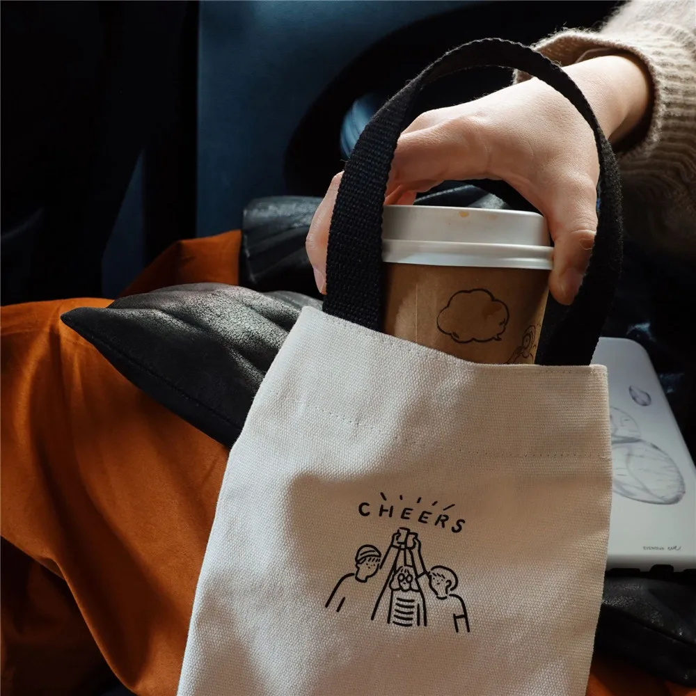 Portable Tote Bag Water Cup Bottle Holder Coffee Milk Tea Canvas Bag Eco Mini Storage Small Umbrella Handbag Red Wine Bag