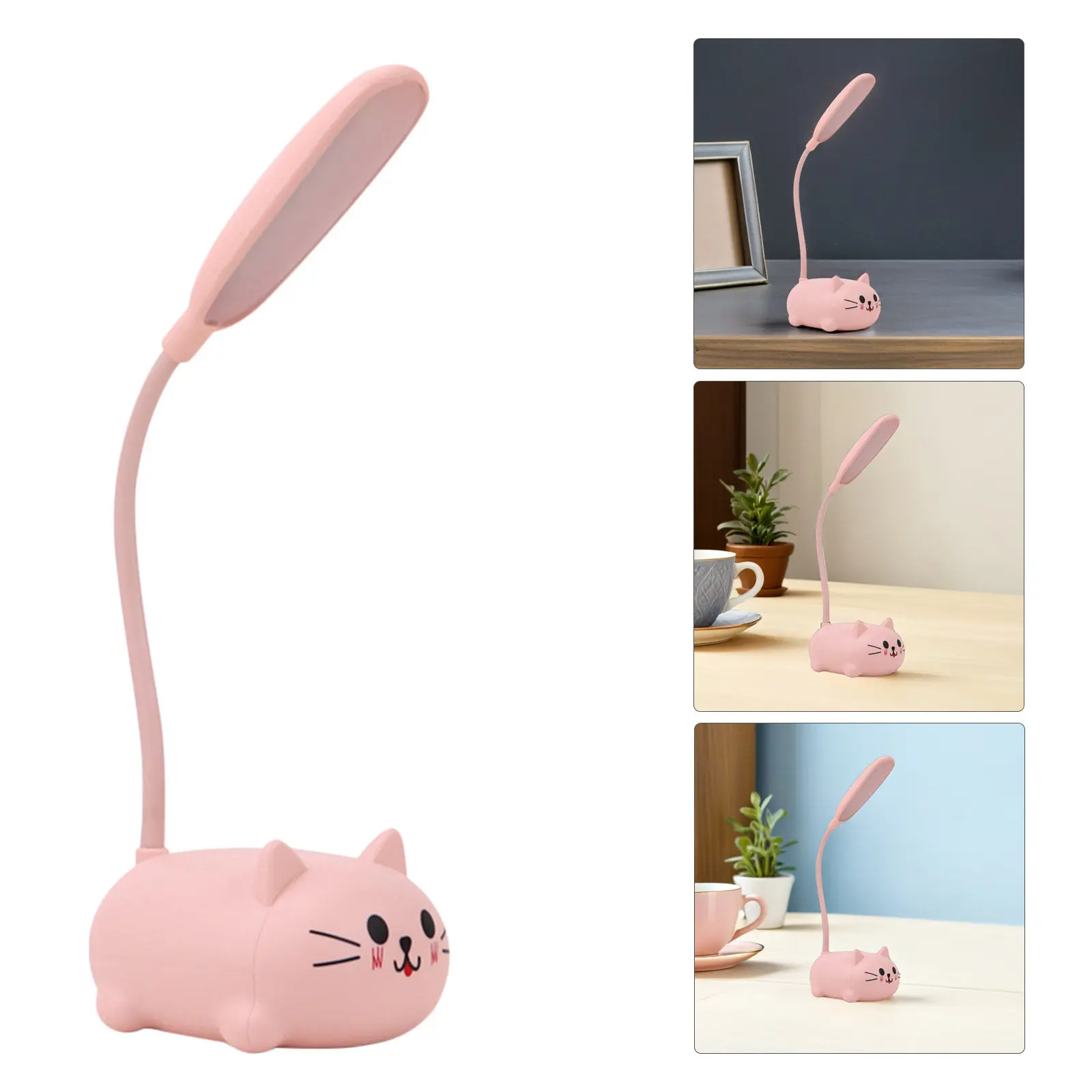 Cartoon Pink Cat Table Lamp USB Rechargeable Kids Desk Lamp Gentle LED Night Light for Girls Cat Lamps for Girls Bedroom