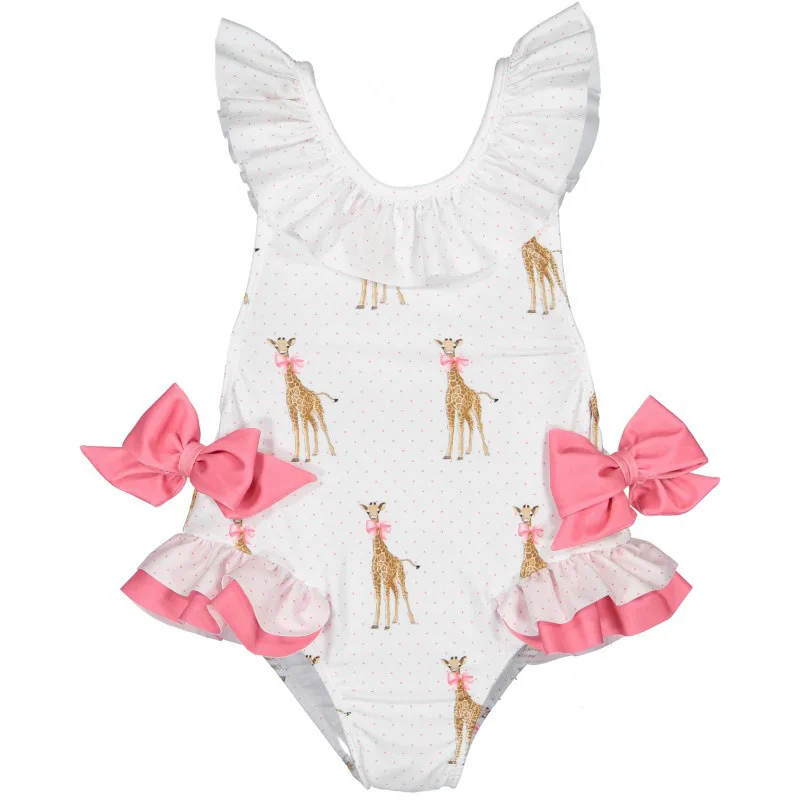 Hot Summer Cute Baby Girls Swimwear One Piece with Lace Beach Girls Swimsuit Kid Children Floral Unicorn Swimming Costume Bikini