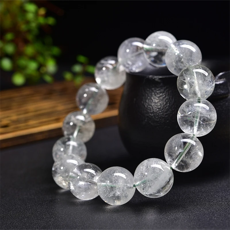 16MM Natural Green Quartz Bracelet String Charms Handmade Fortune Energy Bangle Mineral Woman Amulet Jewelry Gift