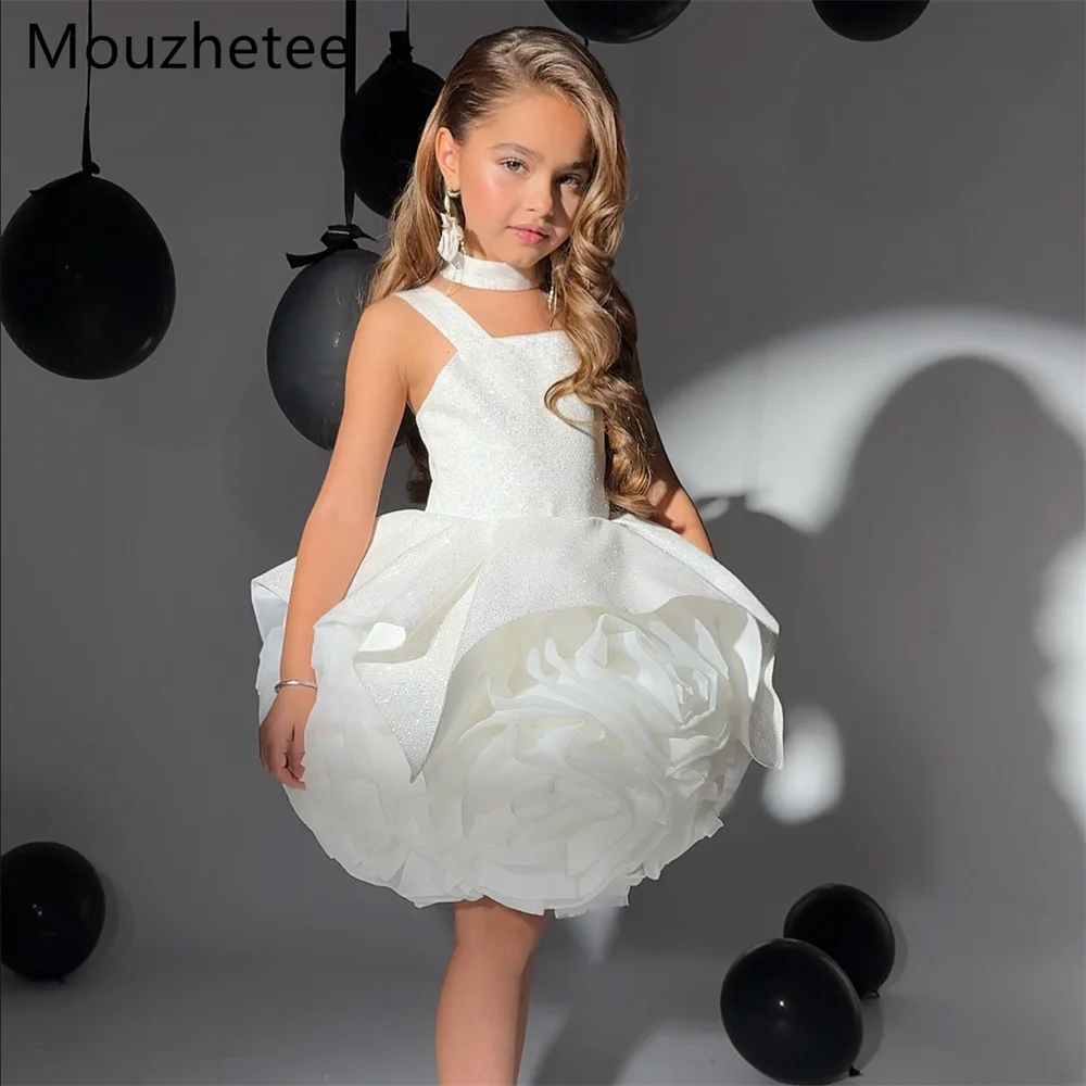 Mouzhetee A-Line Shiny Flowers Girl Dresses Wedding Party Dress for Kids 3D Flower Flowers Girls Prom Gowns Custom Made