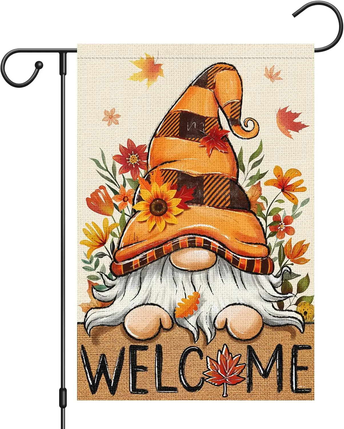 Heyfibro Welcome Fall Gnome Garden Flag 12 x 18 Inch Vertical Double Sided Burlap, Autunm Maple Leaves Yard Flags for Thanks GGX