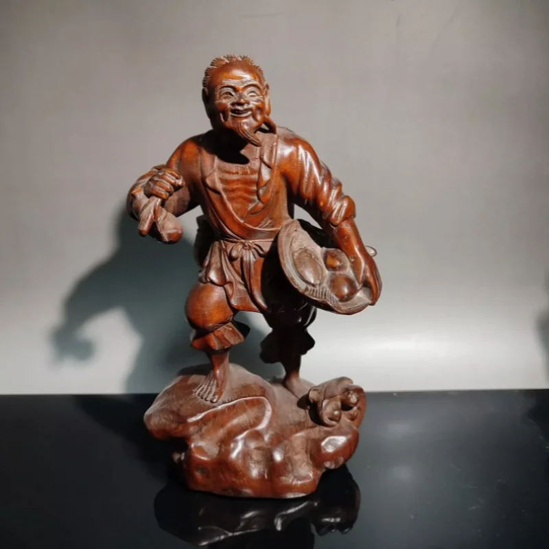 vintage wood wooden carved carving figure statue statuette fisherman sculpture