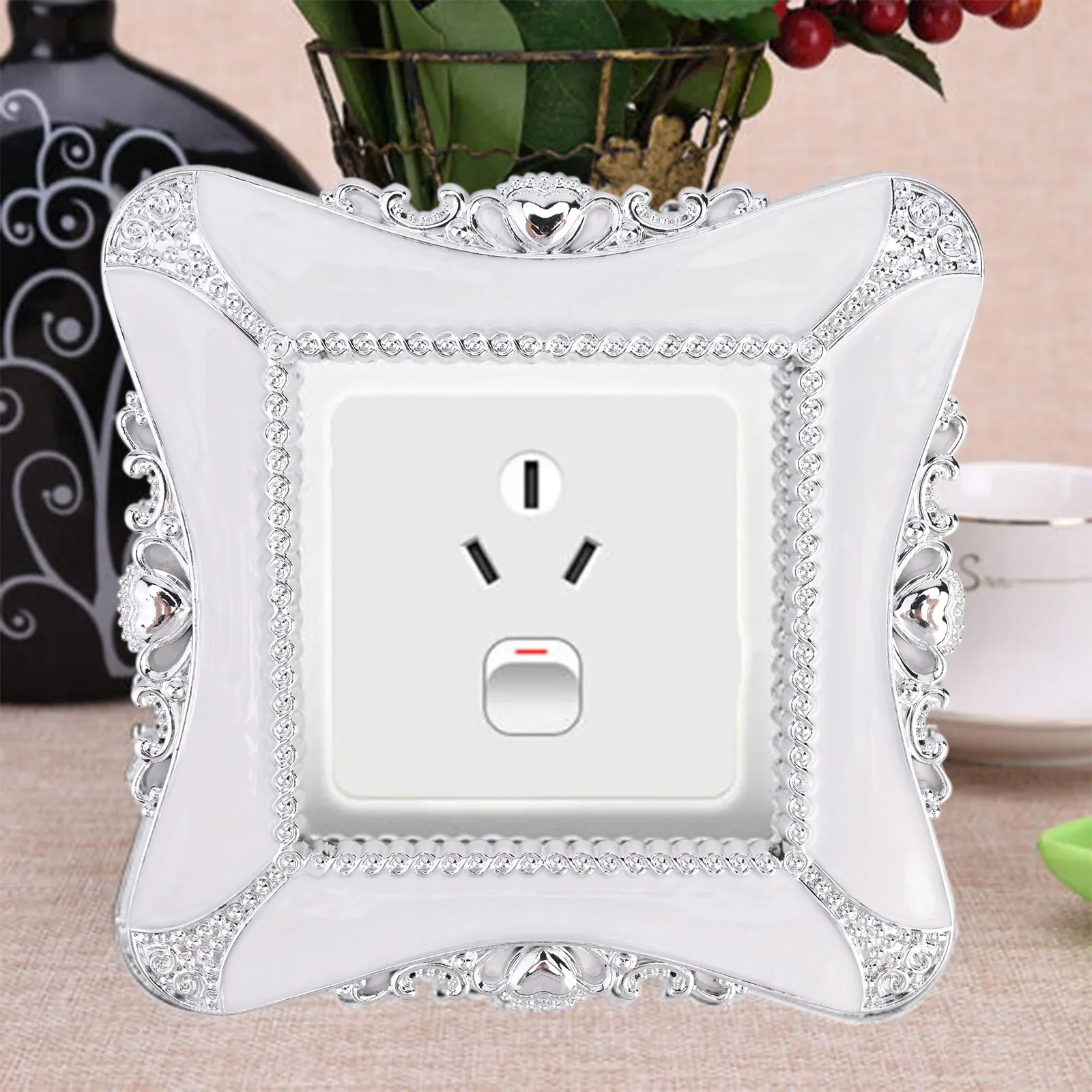Switch Cover Switch Sticker Resin Light Switch Surround Resin Wall Sticker Rose Lace Switch Protective Cover 1PCS 86 Type