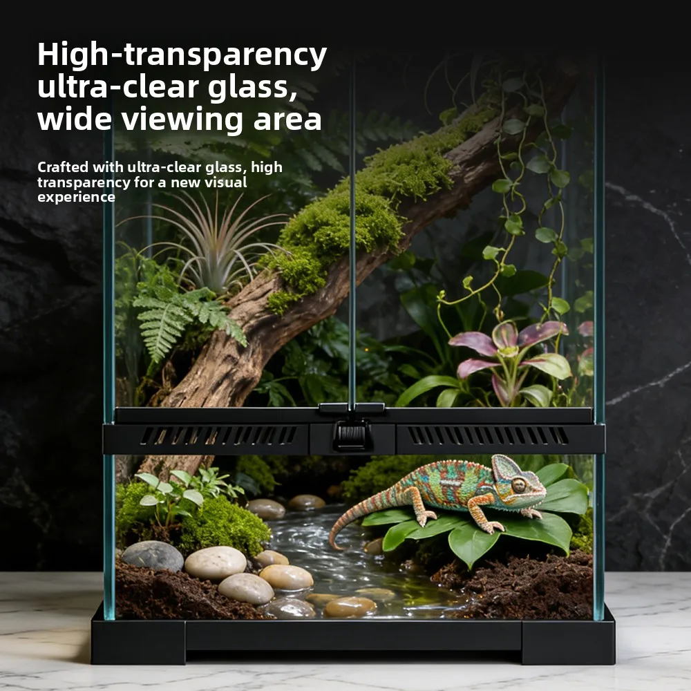 Stackable Glass Aquarium Rainforest Cylinder Breeding Box for Reptiles And Amphibians Pet Snakes Lizards Turtles Ecological L...