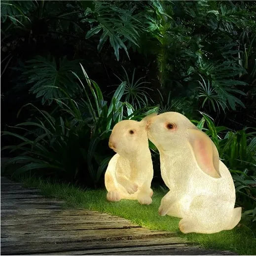 Outdoor Garden Landscape Simulated Animal Sculpture Lamp LED Luminous Resin Fiberglass Rabbit Motif Light