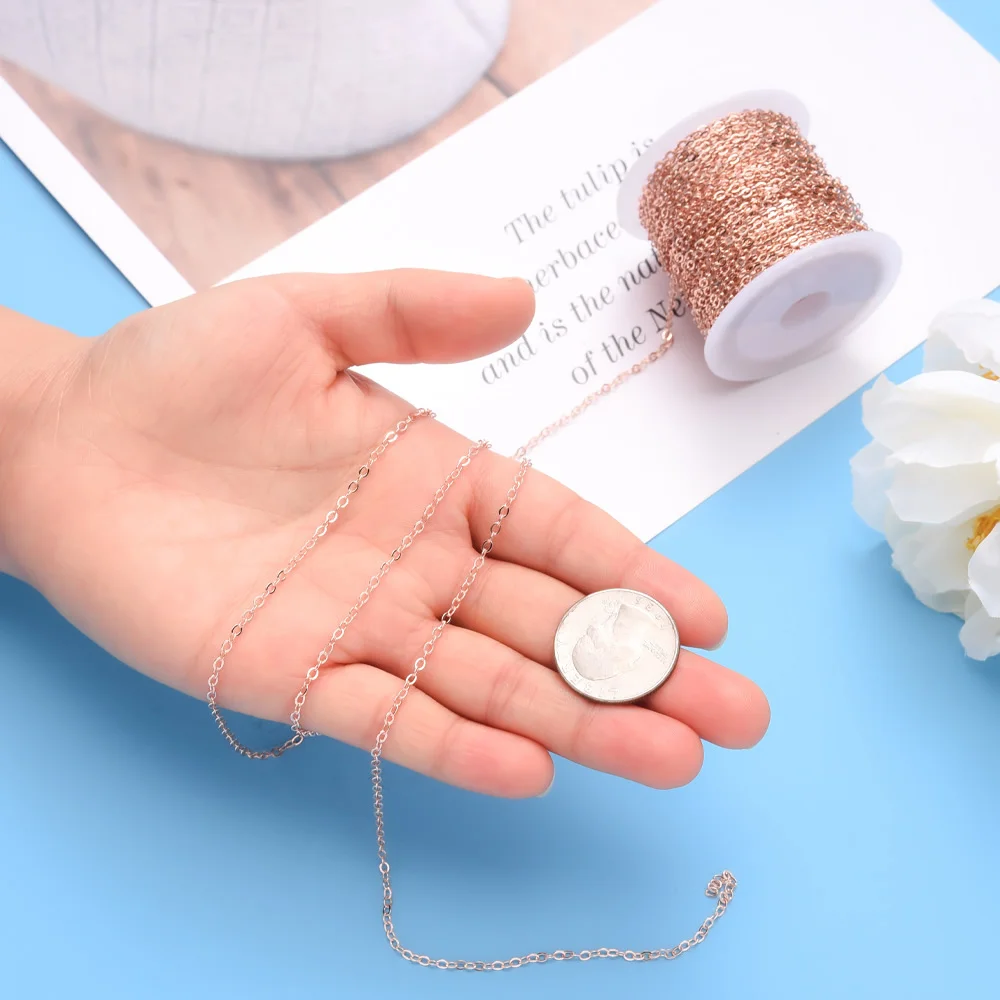 18K Gold PVD-beschichtete Edelstahl-Kuba-O-Ripple-Kette, DIY-Metallzubehör für Halskettenherstellung, Großhandel 5M/Los – Detail 2