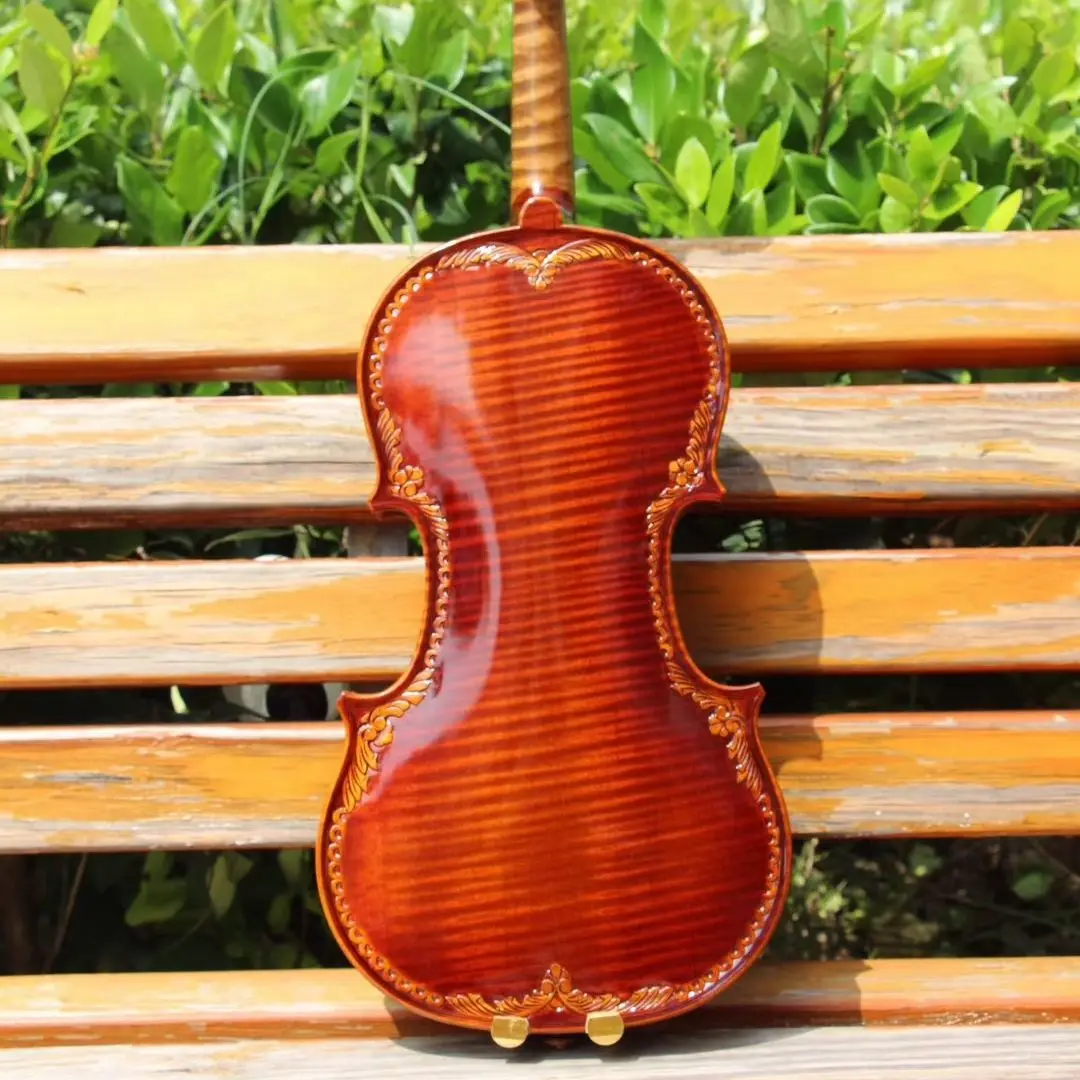 strong tone!All hand carved Italian retro Oil Varnish Violin 4/4 Red-brown Professional violino musical instrument with box