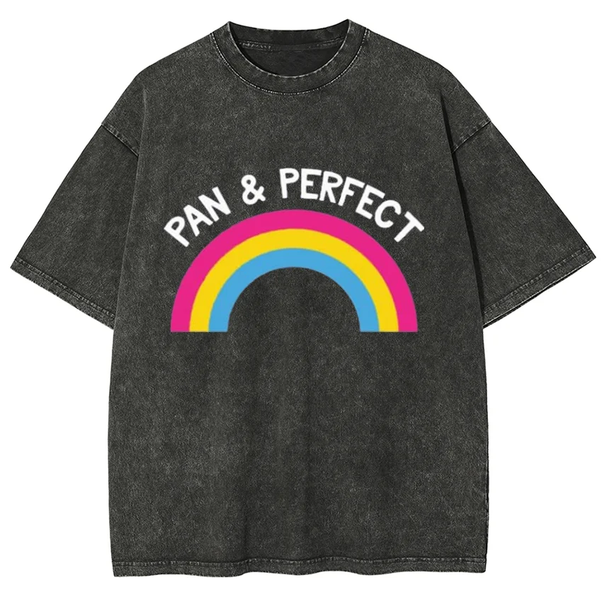 Rainbow Letter Print Men's Women's T-Shirts Unisex Aesthetic Cool Oversized Washed Denim Short Sleeve 2024 Summer Casual Top