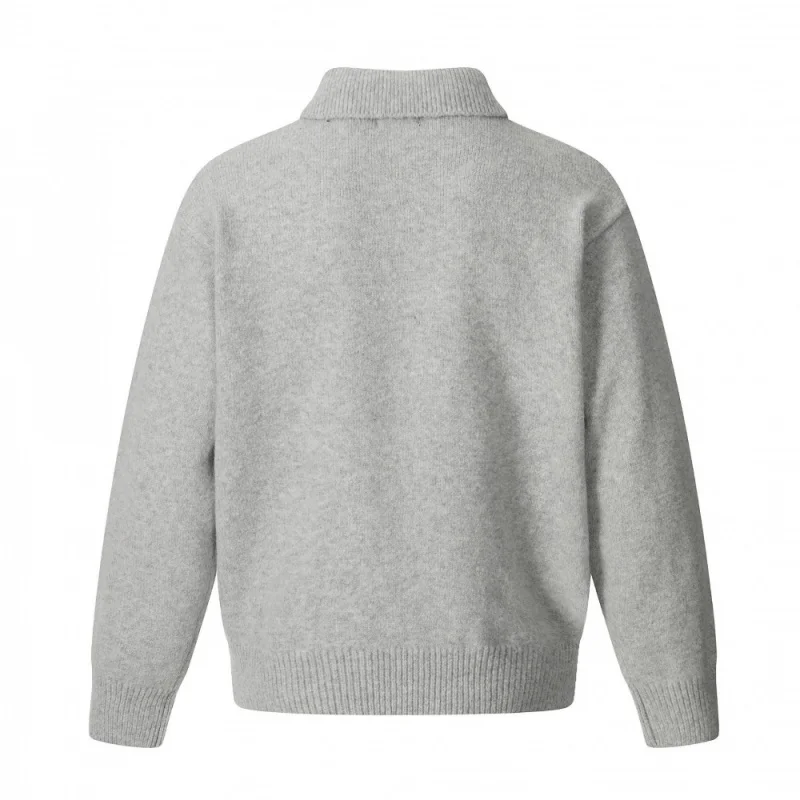 Men's Gray Polo Collar Sweater, 2025 Autumn New Soft Knitted Button-Down Casual Office Wear Top