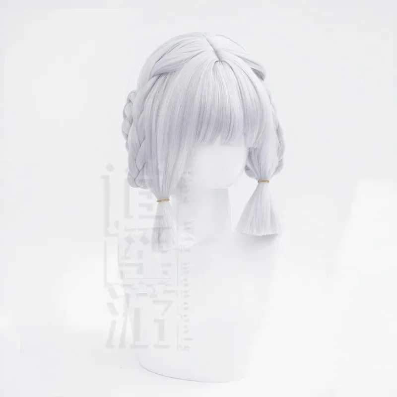 Kamisato Ayaka Cos perruque 40CM argent cheveux courts résistant à la chaleur cheveux synthétiques Halloween fête Anime Cosplay perruques + bonnet de perruque