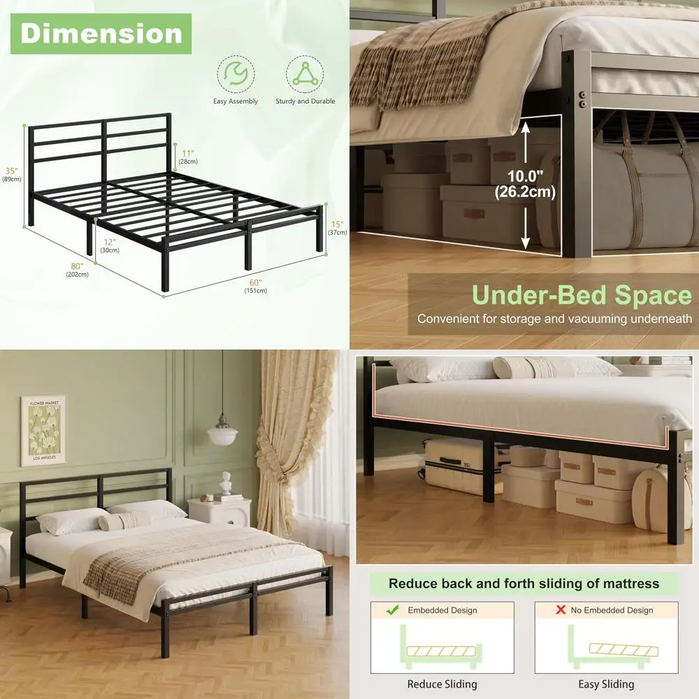12 Inch Queen Metal Platform Bed with Underbed Storage, No Box Spring Required, Easy Assembly, Noiseless, Black