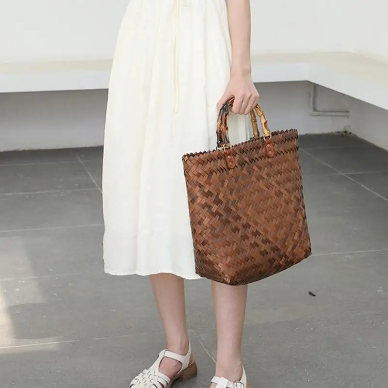 

340D Vintage Handwoven Tote Bag Stylish Retro Woven Handbag Simple & Trend Bag