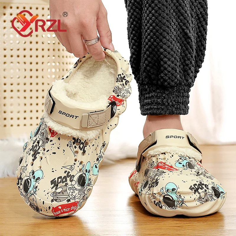 YRZL Mens Winter Slippers Comfortable Indoor Warm Slippers Summer Removable Sandals Men Casual Non Slip Plush Fur Clogs for Men