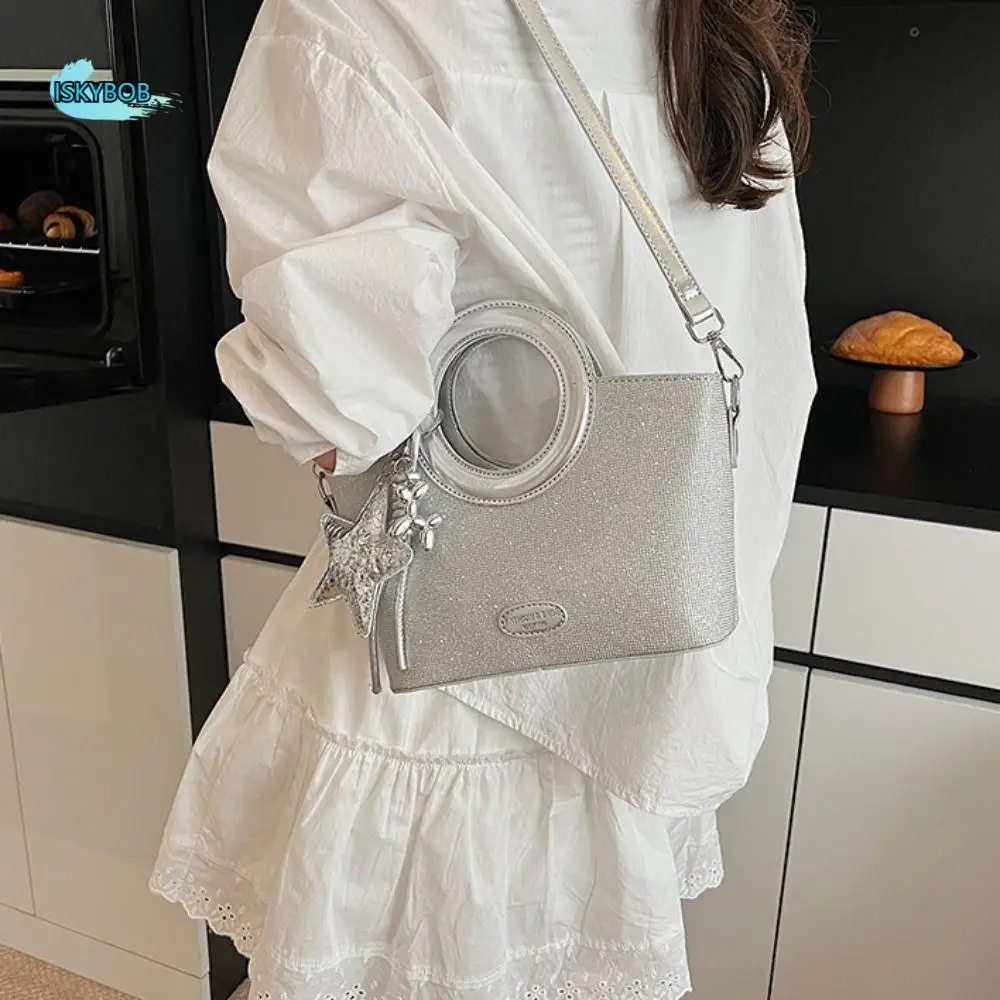

Cute PU Sweet Star Silver Bag Shoulder Bag Crossbody Bag Small Basket Bag Korean Style Tote Bag Shining Banquet Handbag Women