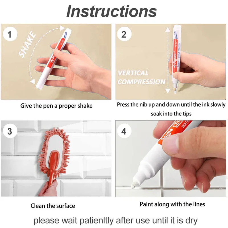 12 لون مقاوم للماء الأبيض الجص بلاط خطوط أقلام خطاط (ماركر) الفجوات إصلاح الحمام الخزف ملء الجص الطلاء وقلم السدادة #5
