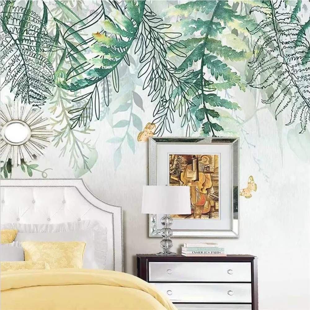 Custom Nordic botanical idyllic leaves Photo Wall Mural wallpapers for Living Room TV Background Wall Covering home improvement