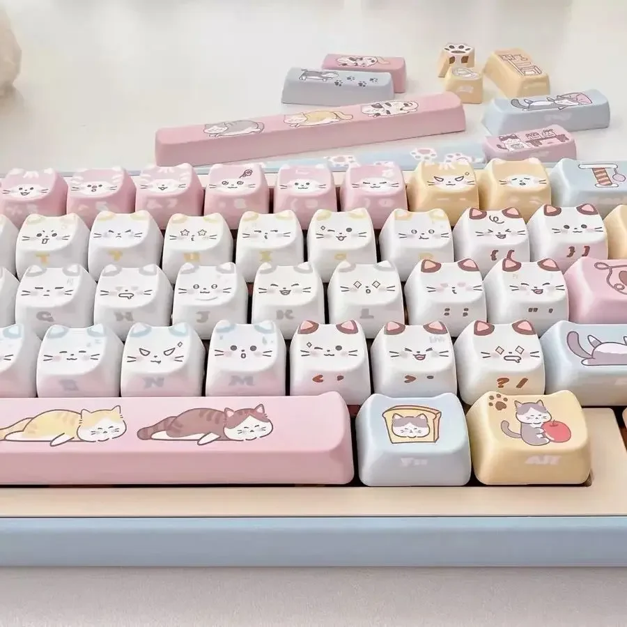 MAO keycap Kawaii Cat Cute keycaps Expression PBT For Diy Mechanical Keyboard Side Engraved Cute Cat Keycap Alice/Ansi Layout